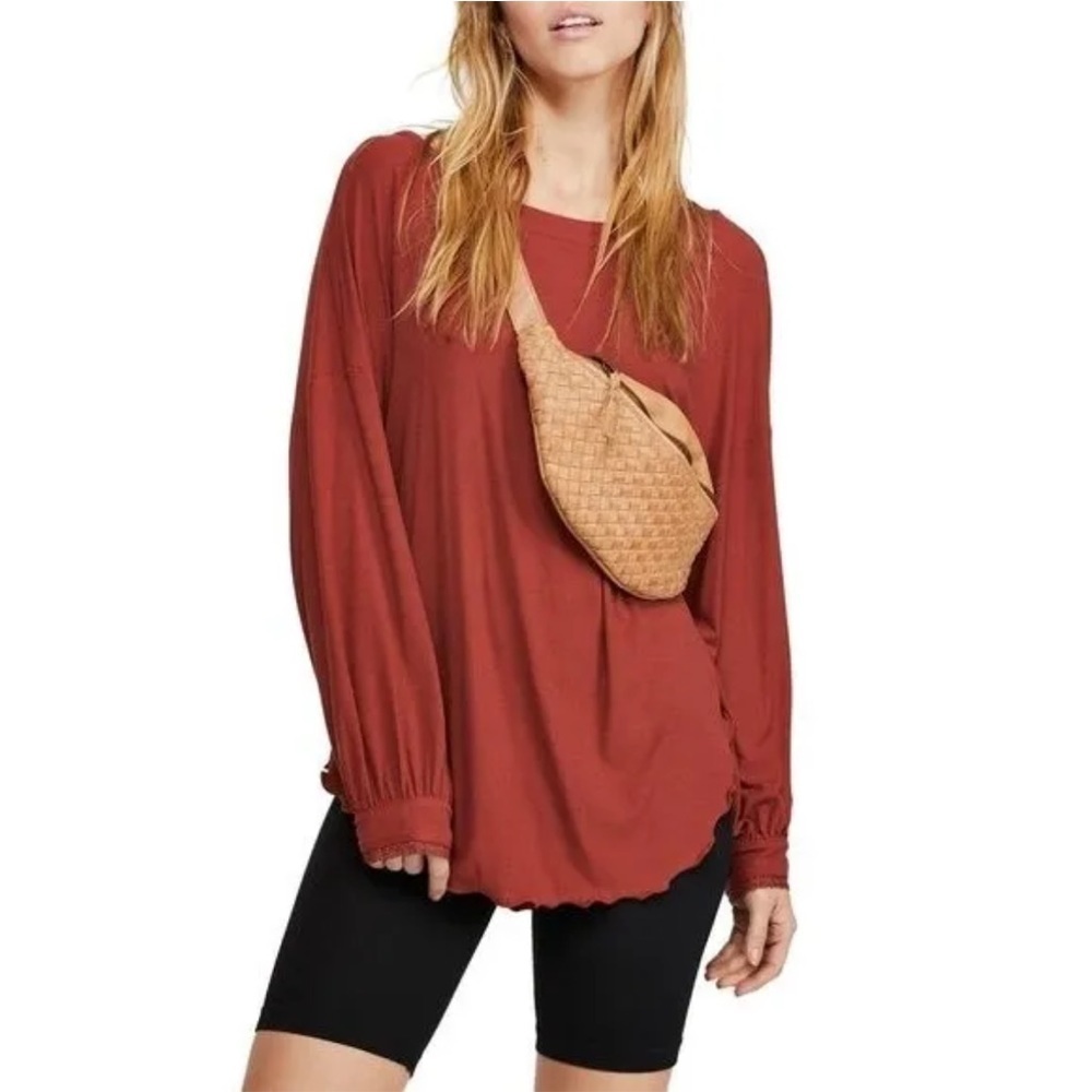 Free People Shimmy Shake Rust Orange Long Dolman Sleeve Open Back Top Medium